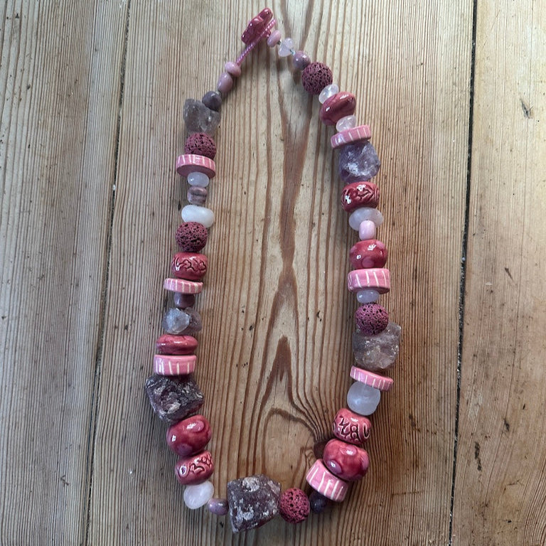 Rose Quartz & Ceramic Bead Necklace