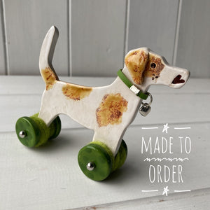 White & Tan Jack Russell Terrier "Woof on Wheels"