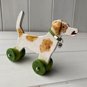 White & Tan Jack Russell Terrier "Woof on Wheels"